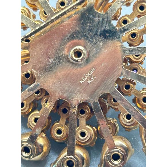 Kramer of NY Signed Vintage Pin Brooch AB Aurora Borealis Stones Layered Design - Picture 5 of 7